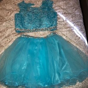 Turquoise Juniors Cropped Top and Tulle Bottom